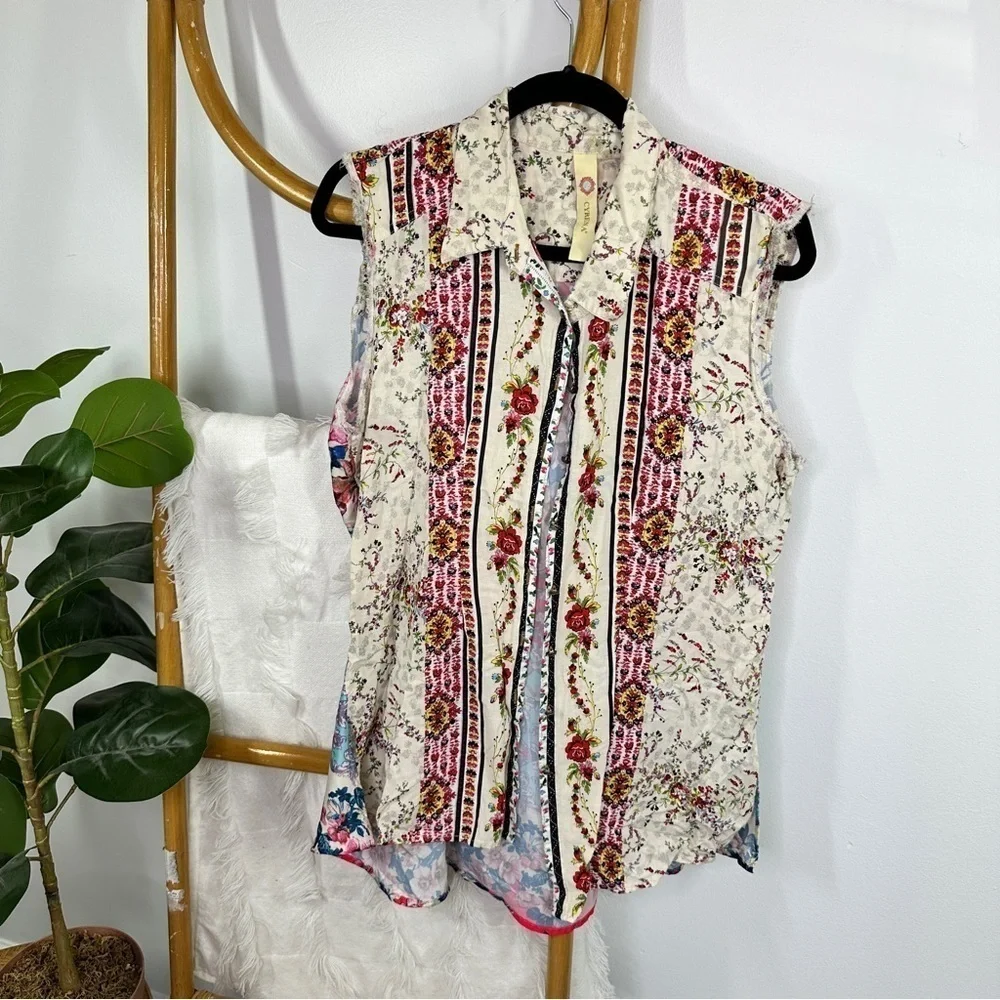 Anthropologie Cyrena Floral Sleeveless Blouse sz L